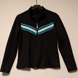 Metrostyle Black Jacket Blue Stripes Retro Coat Sz Medium Versatile Track Lady's